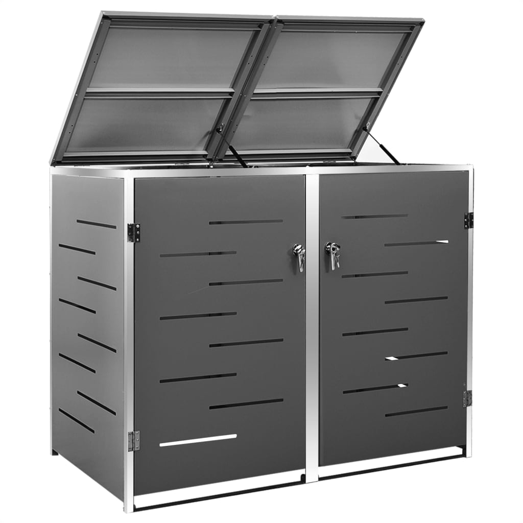 vidaXL Osłona na 2 kosze na śmieci, 138x77,5x112,5 cm, stal nierdzewna