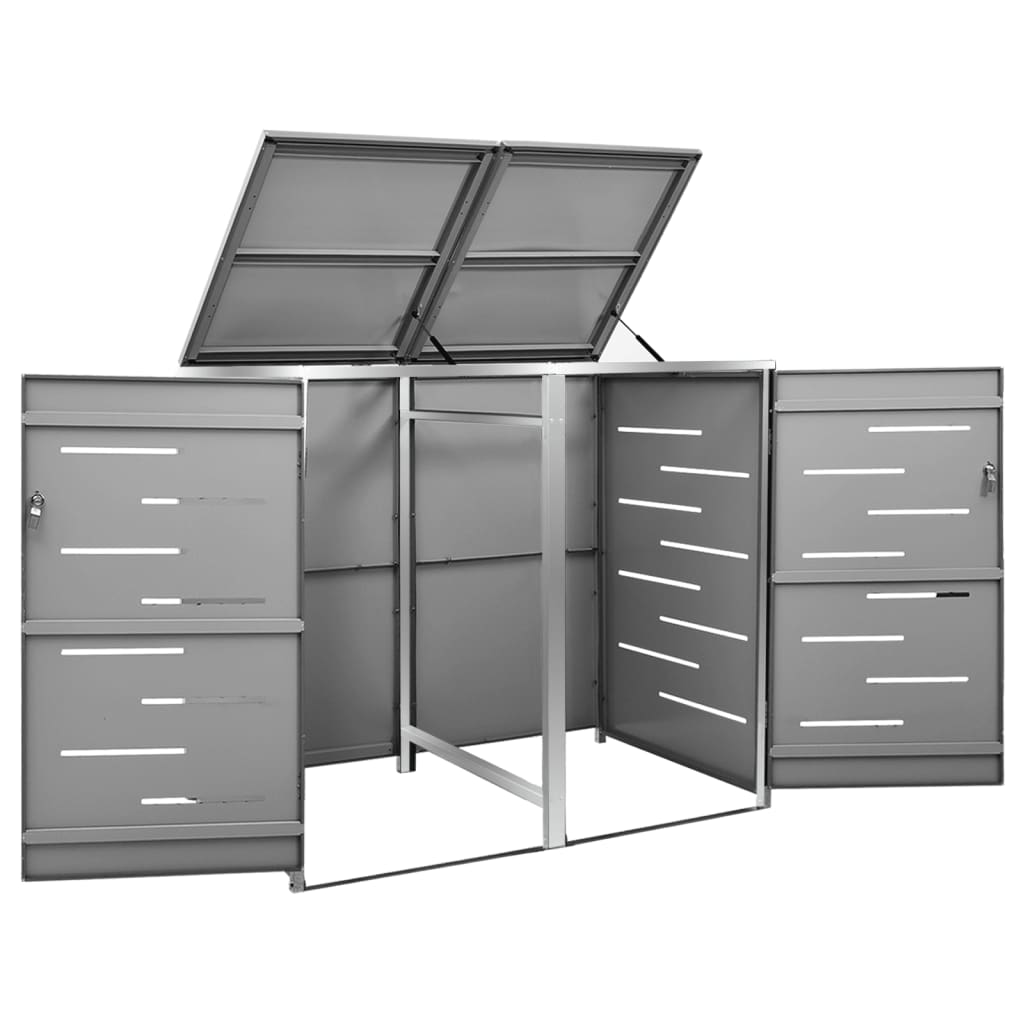 vidaXL Osłona na 2 kosze na śmieci, 138x77,5x112,5 cm, stal nierdzewna