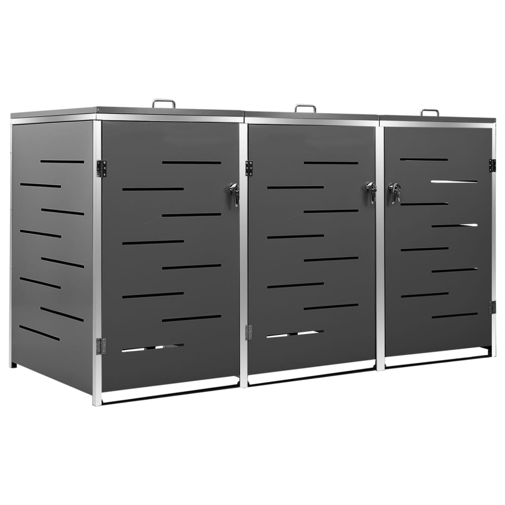 vidaXL Osłona na 3 kosze na śmieci, 207x77,5x112,5 cm, stal nierdzewna
