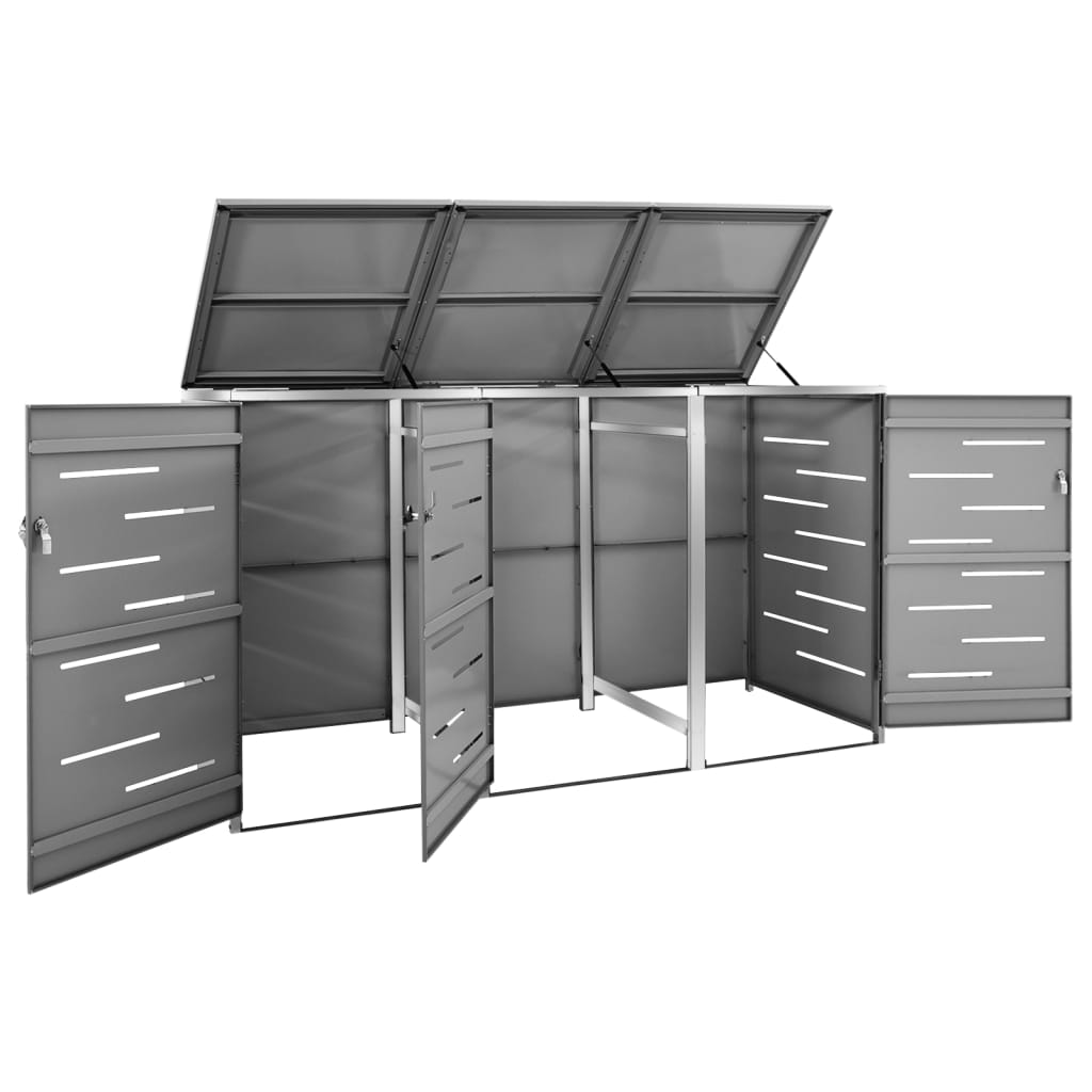 vidaXL Osłona na 3 kosze na śmieci, 207x77,5x112,5 cm, stal nierdzewna