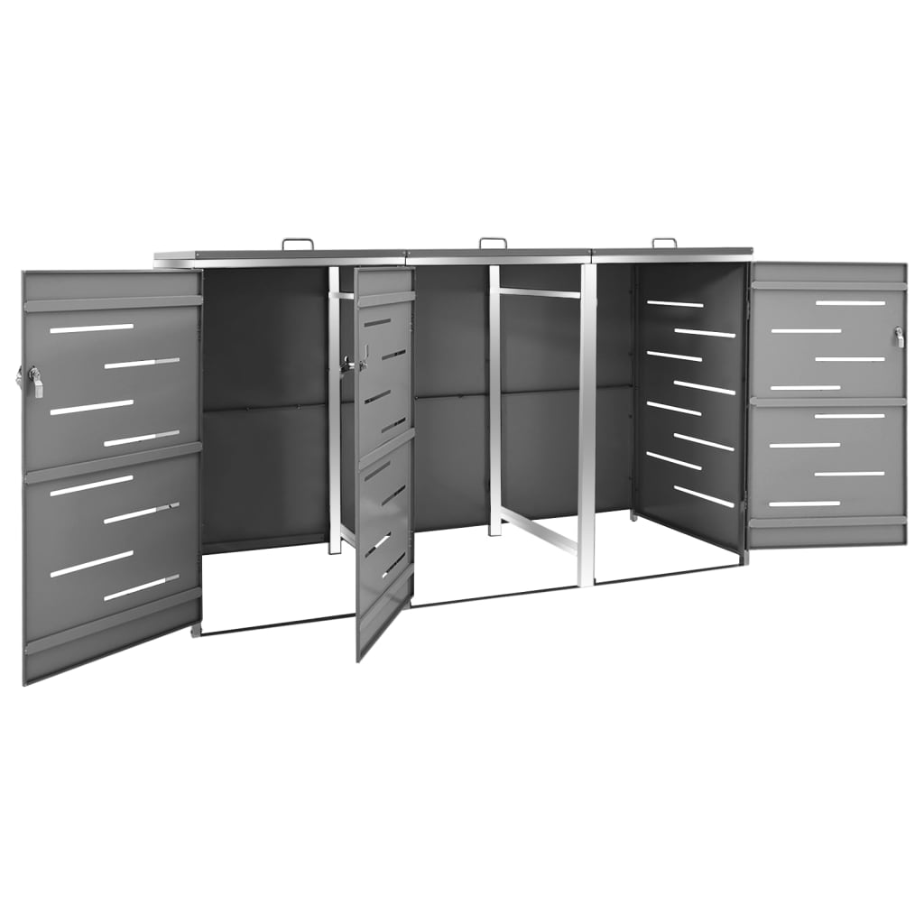 vidaXL Osłona na 3 kosze na śmieci, 207x77,5x112,5 cm, stal nierdzewna
