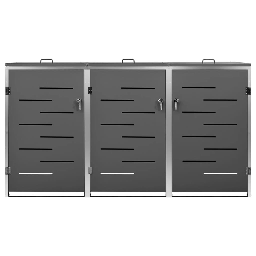 vidaXL Osłona na 3 kosze na śmieci, 207x77,5x112,5 cm, stal nierdzewna
