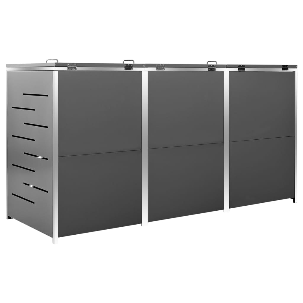 vidaXL Osłona na 3 kosze na śmieci, 207x77,5x112,5 cm, stal nierdzewna