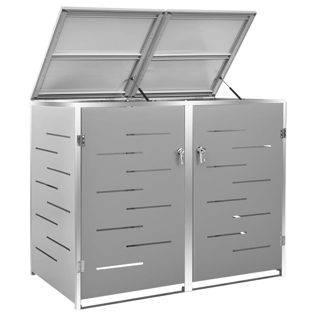 vidaXL Osłona na 2 kosze na śmieci, 138x77,5x112,5 cm, stal nierdzewna