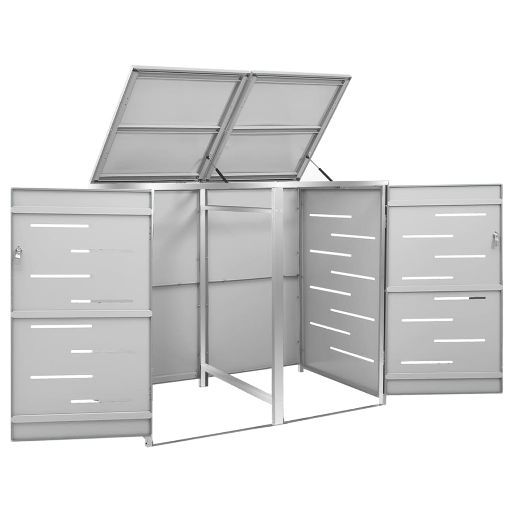 vidaXL Osłona na 2 kosze na śmieci, 138x77,5x112,5 cm, stal nierdzewna