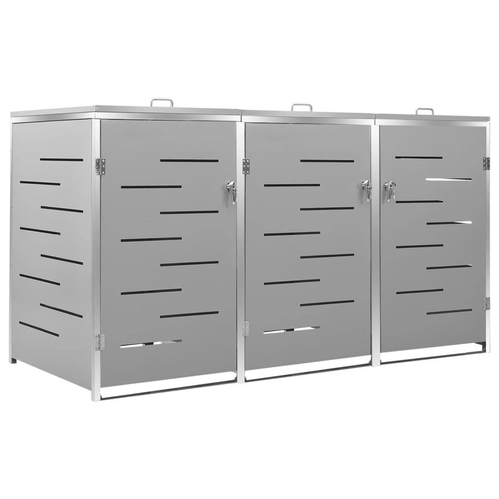 vidaXL Osłona na 3 kosze na śmieci, 207x77,5x112,5 cm, stal nierdzewna