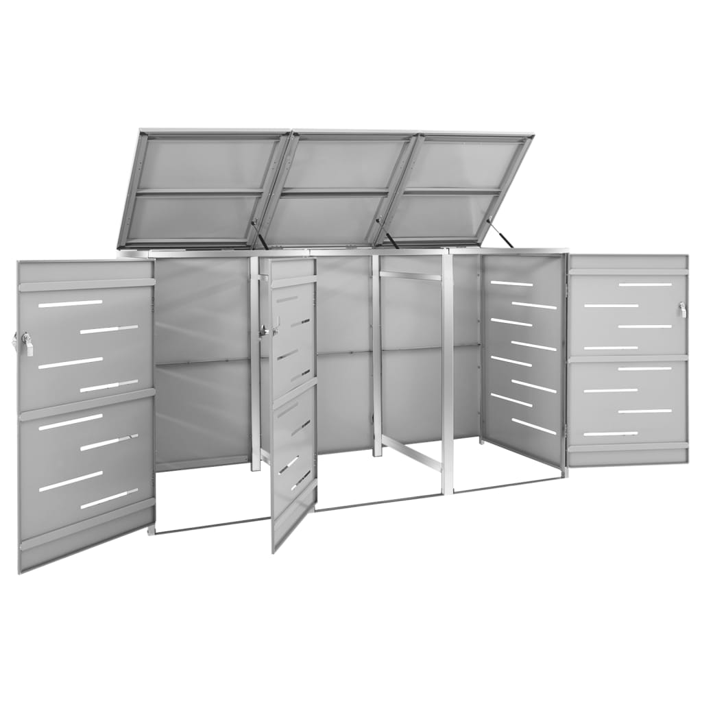vidaXL Osłona na 3 kosze na śmieci, 207x77,5x112,5 cm, stal nierdzewna