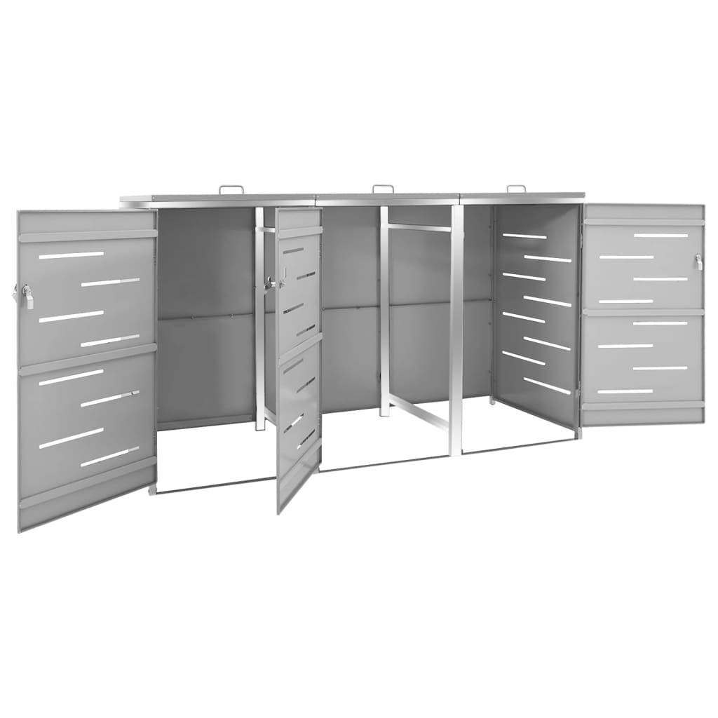 vidaXL Osłona na 3 kosze na śmieci, 207x77,5x112,5 cm, stal nierdzewna