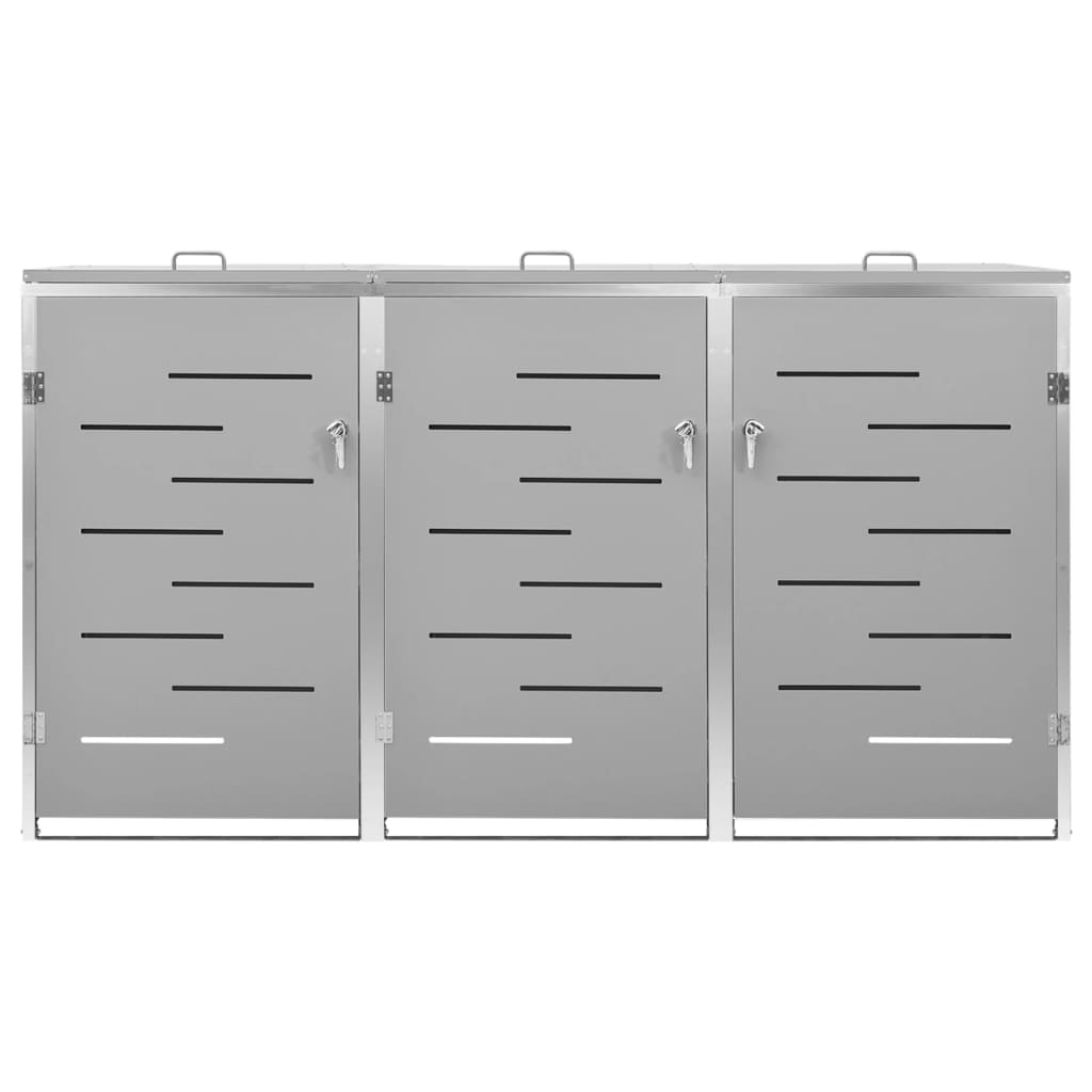 vidaXL Osłona na 3 kosze na śmieci, 207x77,5x112,5 cm, stal nierdzewna