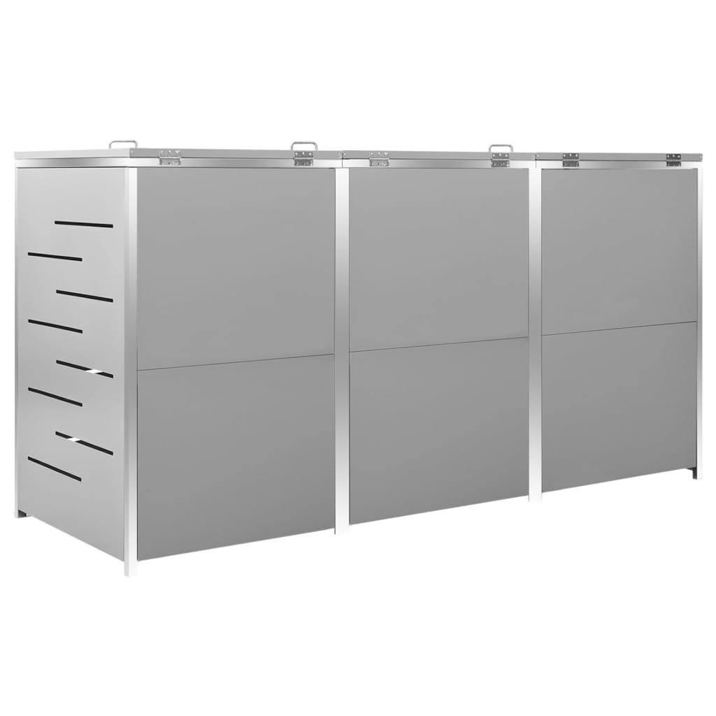 vidaXL Osłona na 3 kosze na śmieci, 207x77,5x112,5 cm, stal nierdzewna