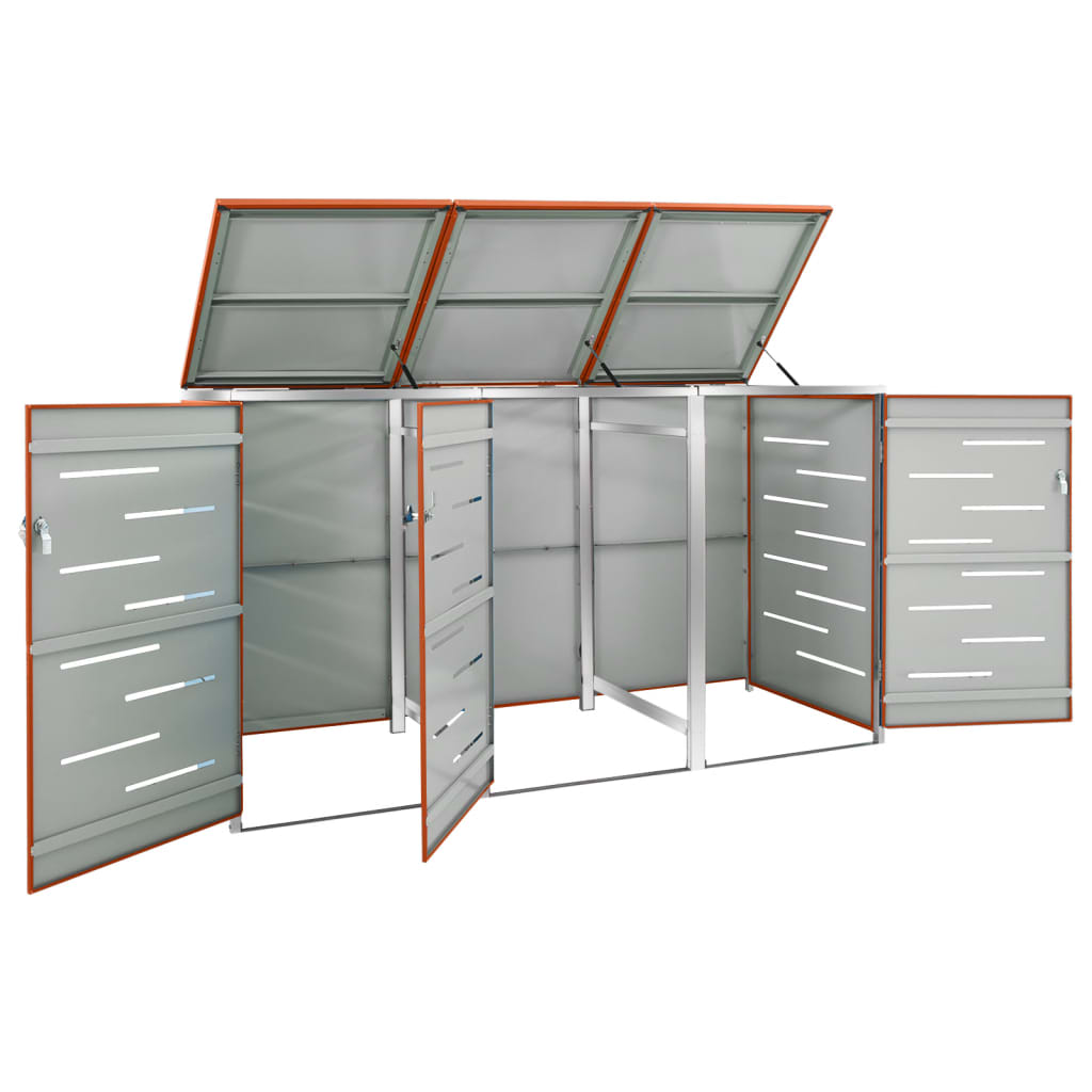vidaXL Osłona na 3 kosze na śmieci, 207x77,5x112,5 cm, stal nierdzewna