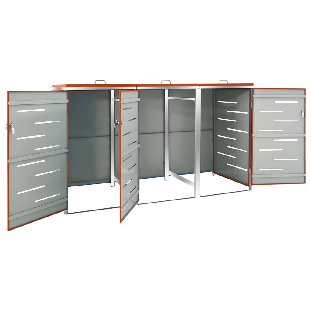 vidaXL Osłona na 3 kosze na śmieci, 207x77,5x112,5 cm, stal nierdzewna