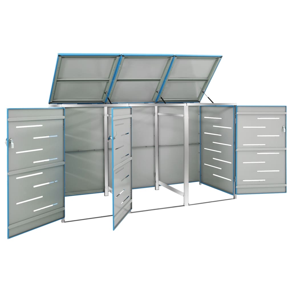 vidaXL Osłona na 3 kosze na śmieci, 207x77,5x112,5 cm, stal nierdzewna
