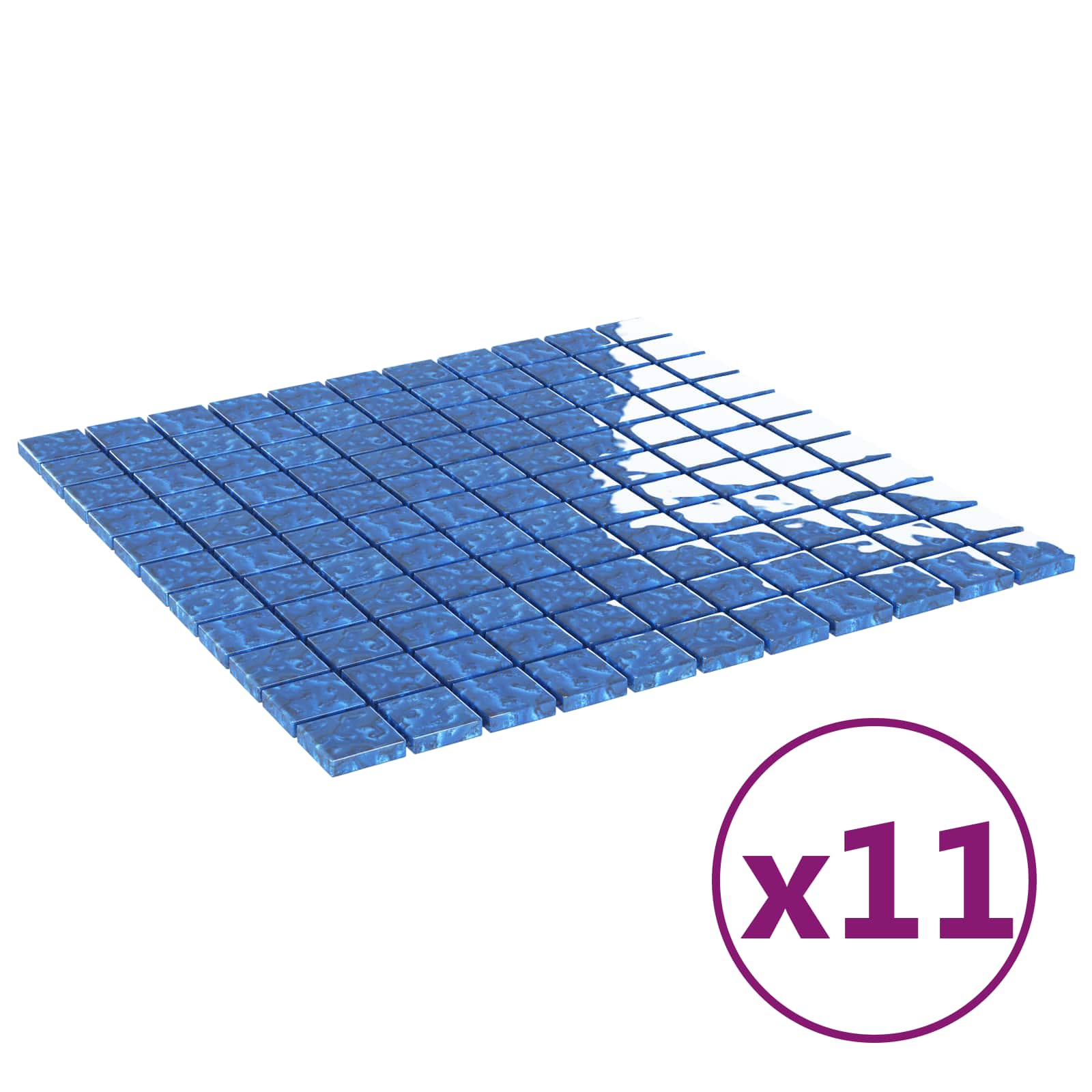 vidaXL Płytki mozaikowe 11 pcs Niebieski 50 x 50 cm Szkło