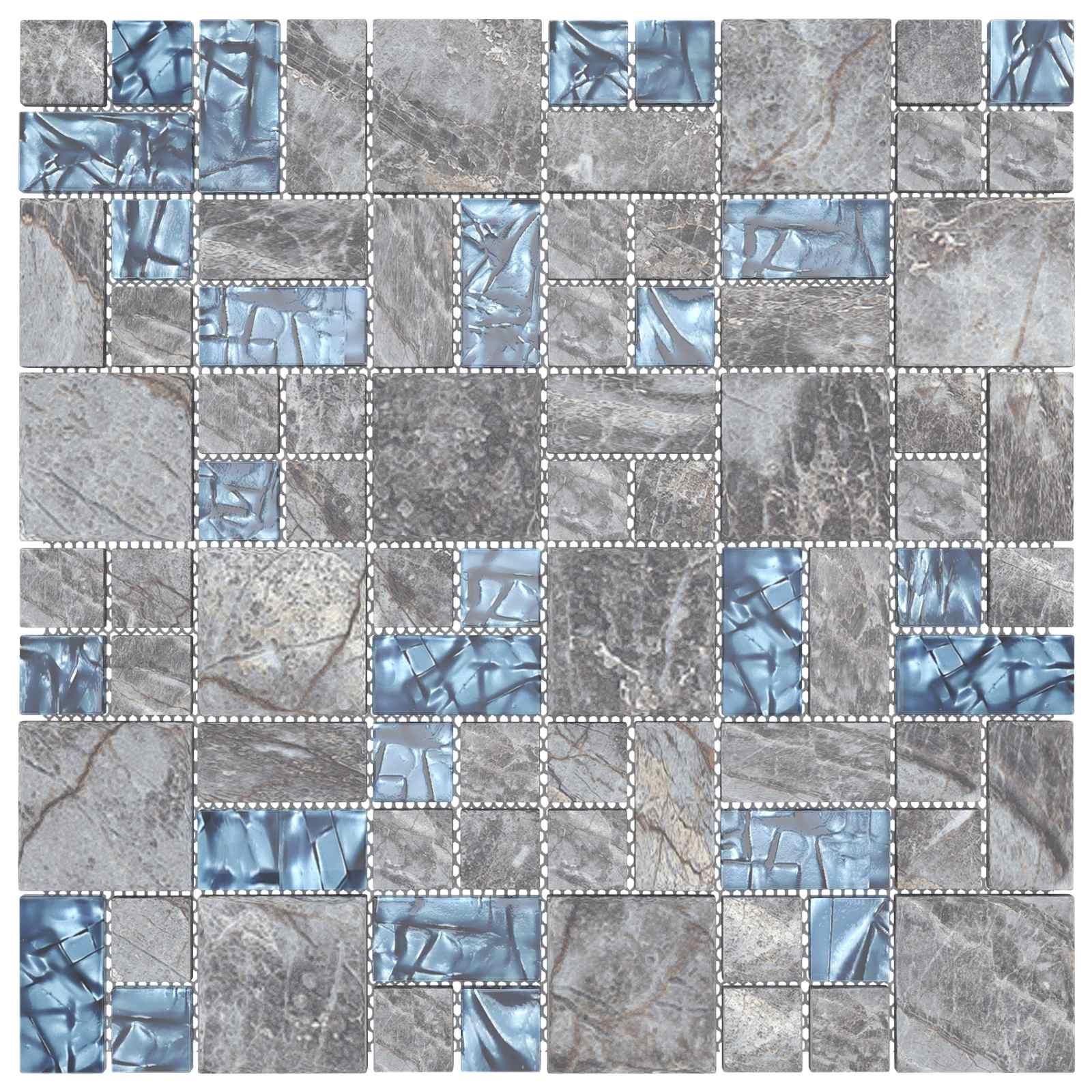 vidaXL Płytki mozaikowe 11 pcs Szary i Niebieski 50 x 50 cm Szkło