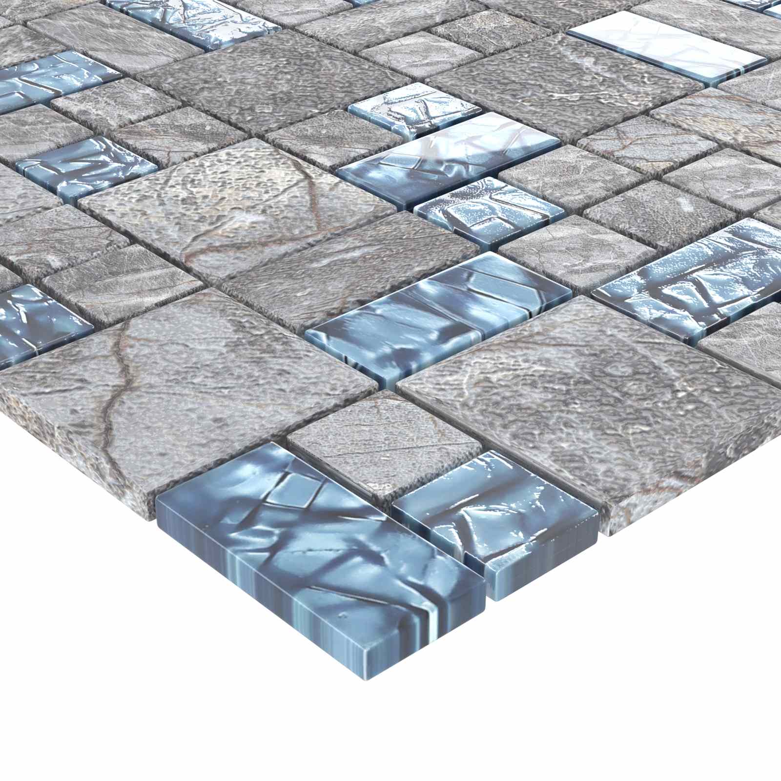 vidaXL Płytki mozaikowe 22 pcs Szary i Niebieski 50 x 50 cm Szkło