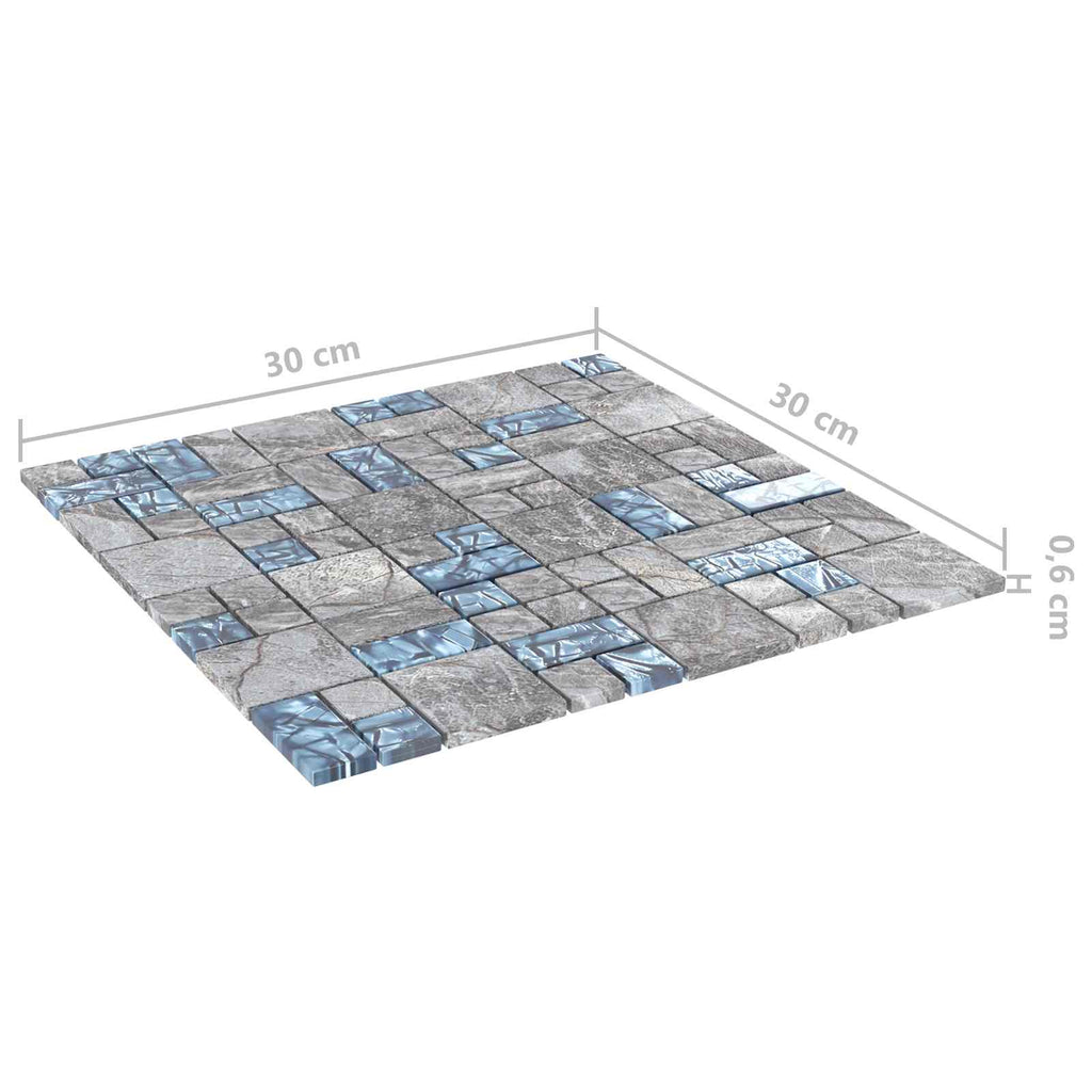 vidaXL Płytki mozaikowe 22 pcs Szary i Niebieski 50 x 50 cm Szkło