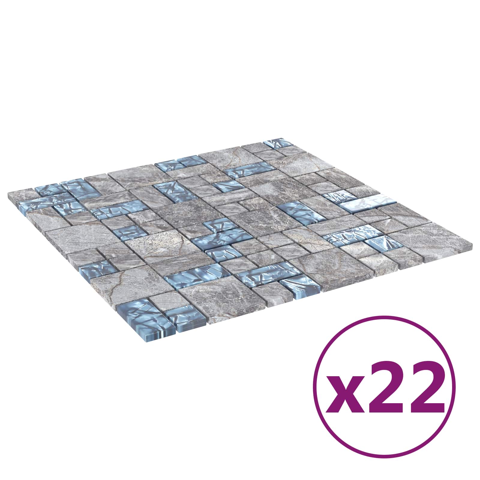 vidaXL Płytki mozaikowe 22 pcs Szary i Niebieski 50 x 50 cm Szkło