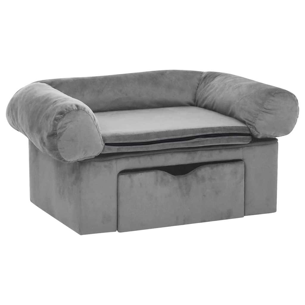 vidaXL Sofa dla psa, z szufladą, szara, 75x50x38 cm, pluszowa