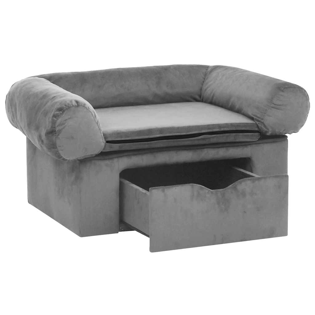 vidaXL Sofa dla psa, z szufladą, szara, 75x50x38 cm, pluszowa