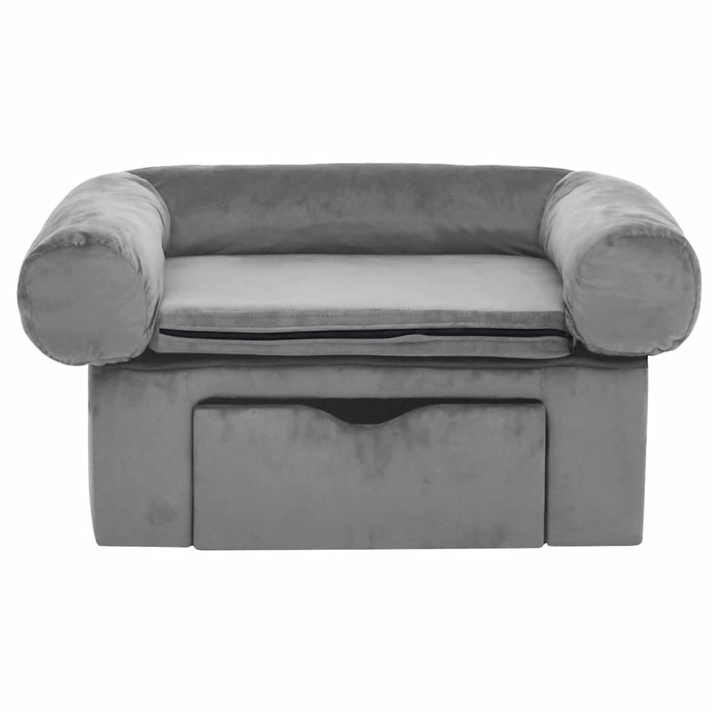 vidaXL Sofa dla psa, z szufladą, szara, 75x50x38 cm, pluszowa