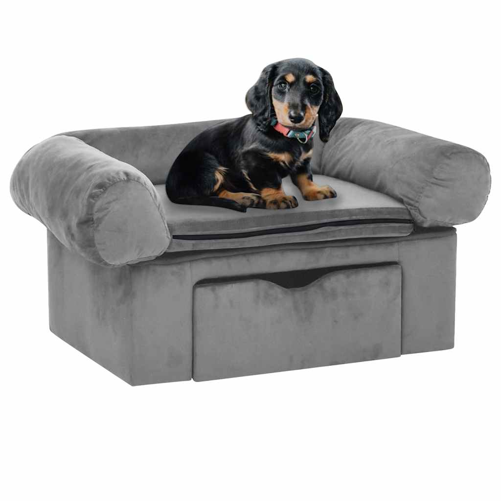 vidaXL Sofa dla psa, z szufladą, szara, 75x50x38 cm, pluszowa