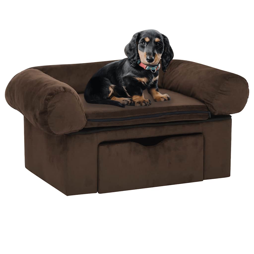 vidaXL Sofa dla psa, z szufladą, brązowa, 75x50x38 cm, pluszowa
