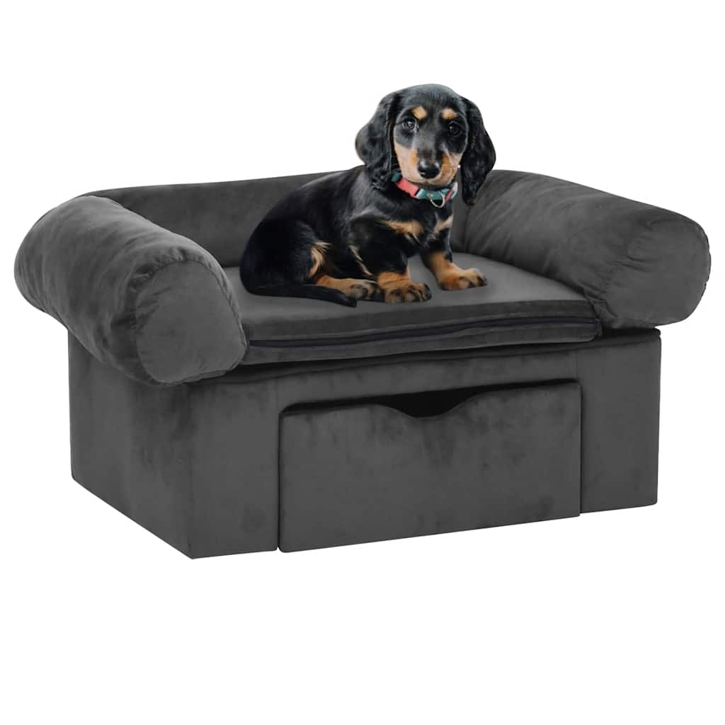 vidaXL Sofa dla psa, z szufladą, ciemnoszara, 75x50x38 cm, pluszowa