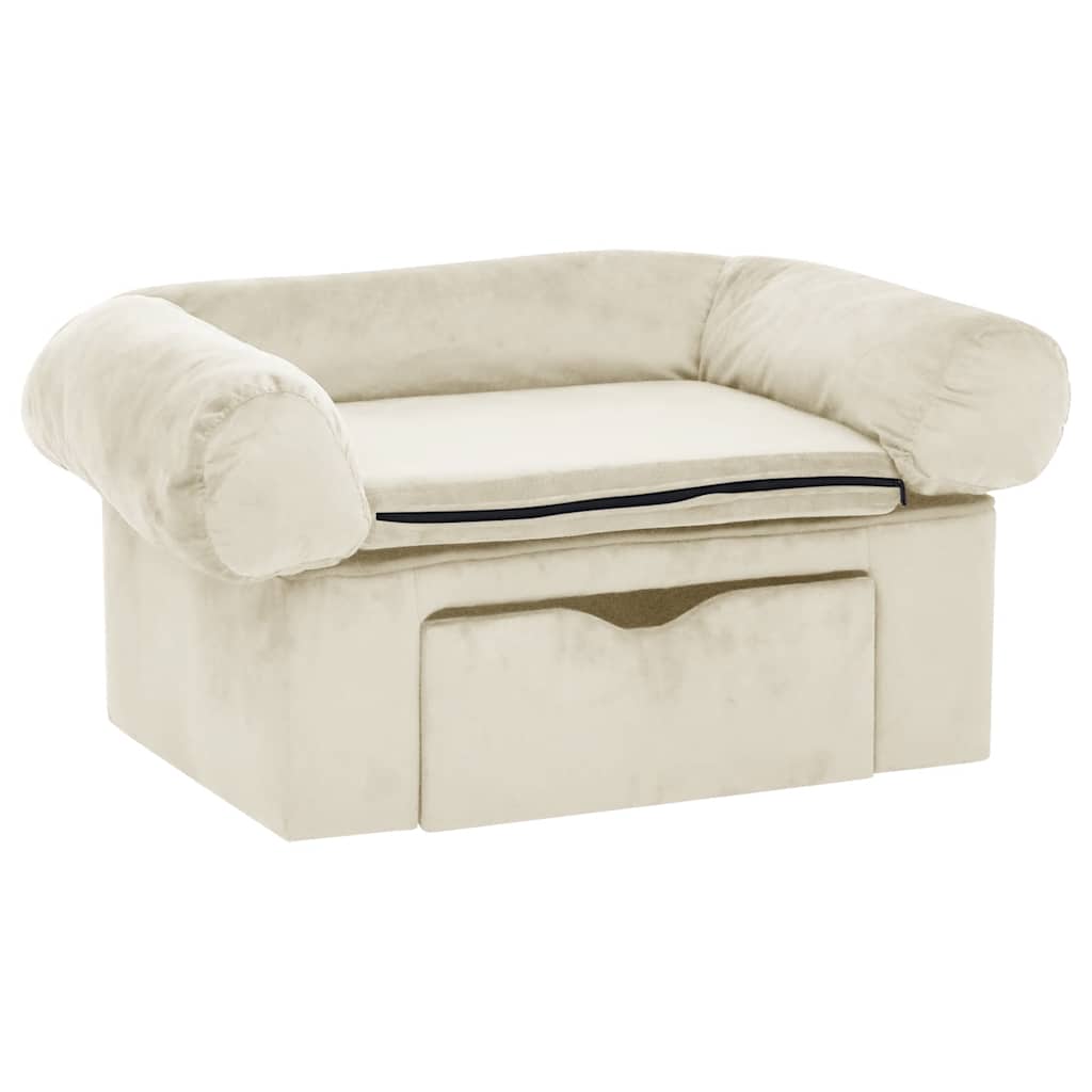 vidaXL Sofa dla psa, z szufladą, kremowa, 75x50x38 cm, pluszowa
