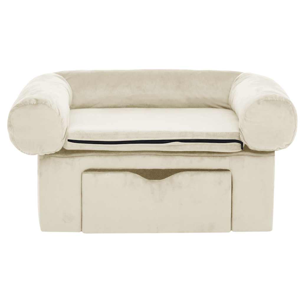 vidaXL Sofa dla psa, z szufladą, kremowa, 75x50x38 cm, pluszowa