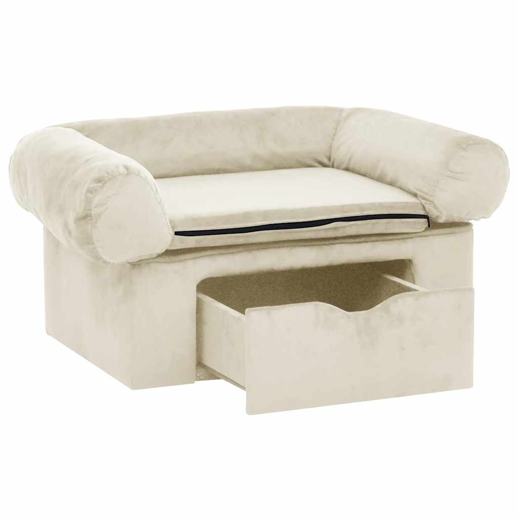 vidaXL Sofa dla psa, z szufladą, kremowa, 75x50x38 cm, pluszowa