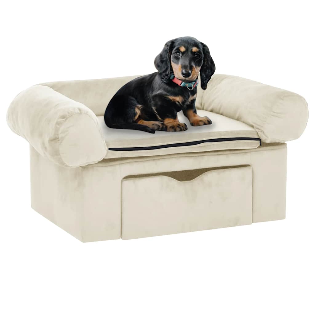 vidaXL Sofa dla psa, z szufladą, kremowa, 75x50x38 cm, pluszowa