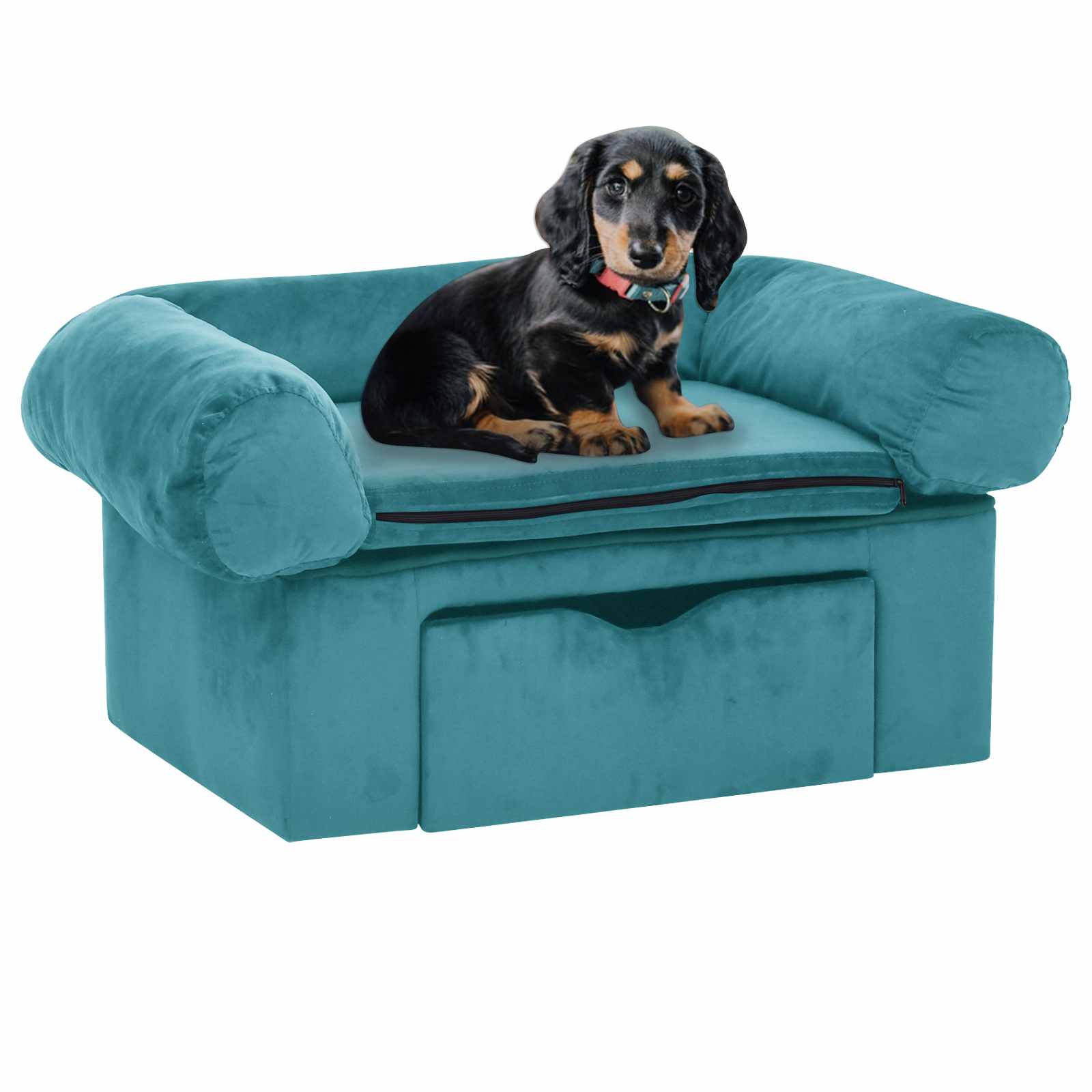 vidaXL Sofa dla psa z przechowywaniem Turkusowy 75 x 50 x 38cm Plusz