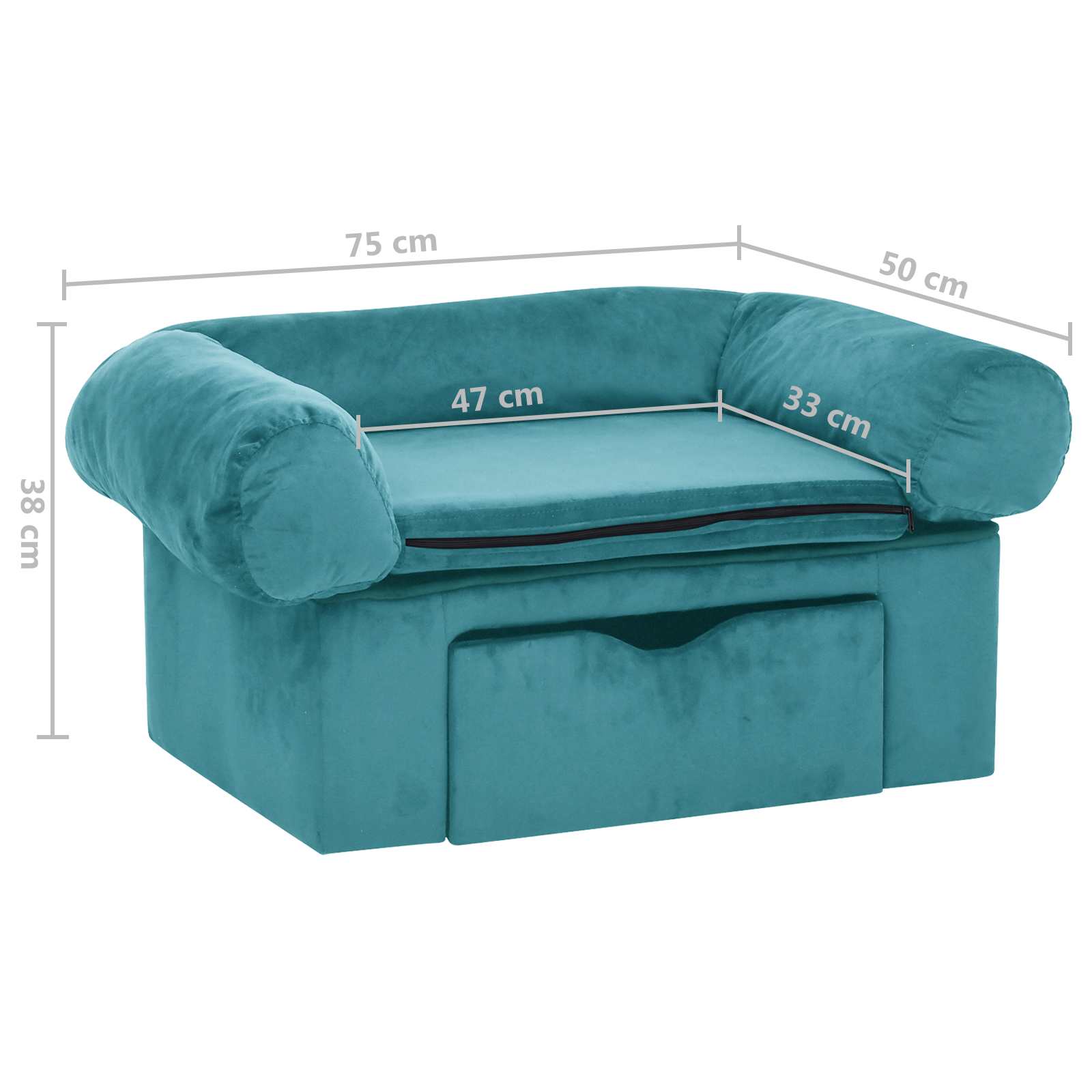 vidaXL Sofa dla psa z przechowywaniem Turkusowy 75 x 50 x 38cm Plusz