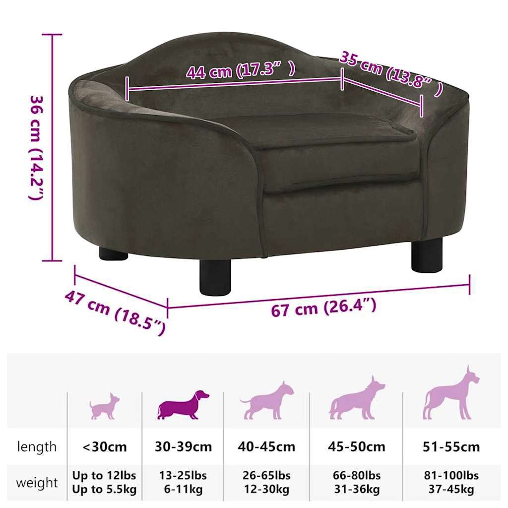 vidaXL Sofa dla psa, ciemnoszara, 67x47x36 cm, pluszowa
