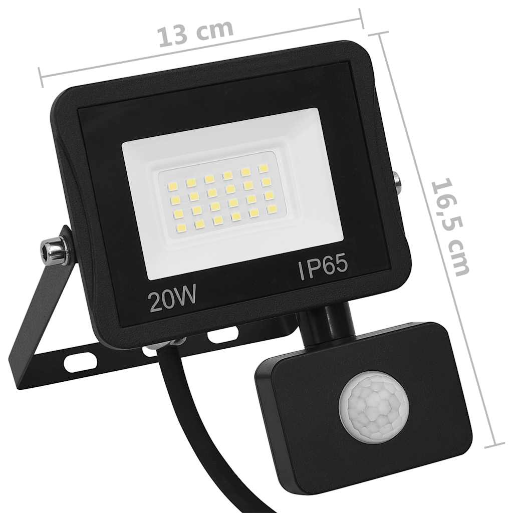 vidaXL Reflektor LED z czujnikiem, 20 W, ciepłe białe światło