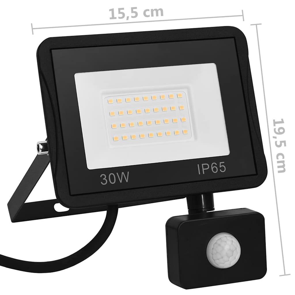 vidaXL Reflektor LED z czujnikiem, 30 W, ciepłe białe światło
