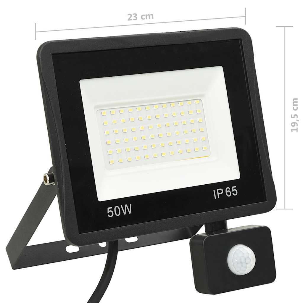vidaXL Reflektor LED z czujnikiem, 50 W, ciepłe białe światło