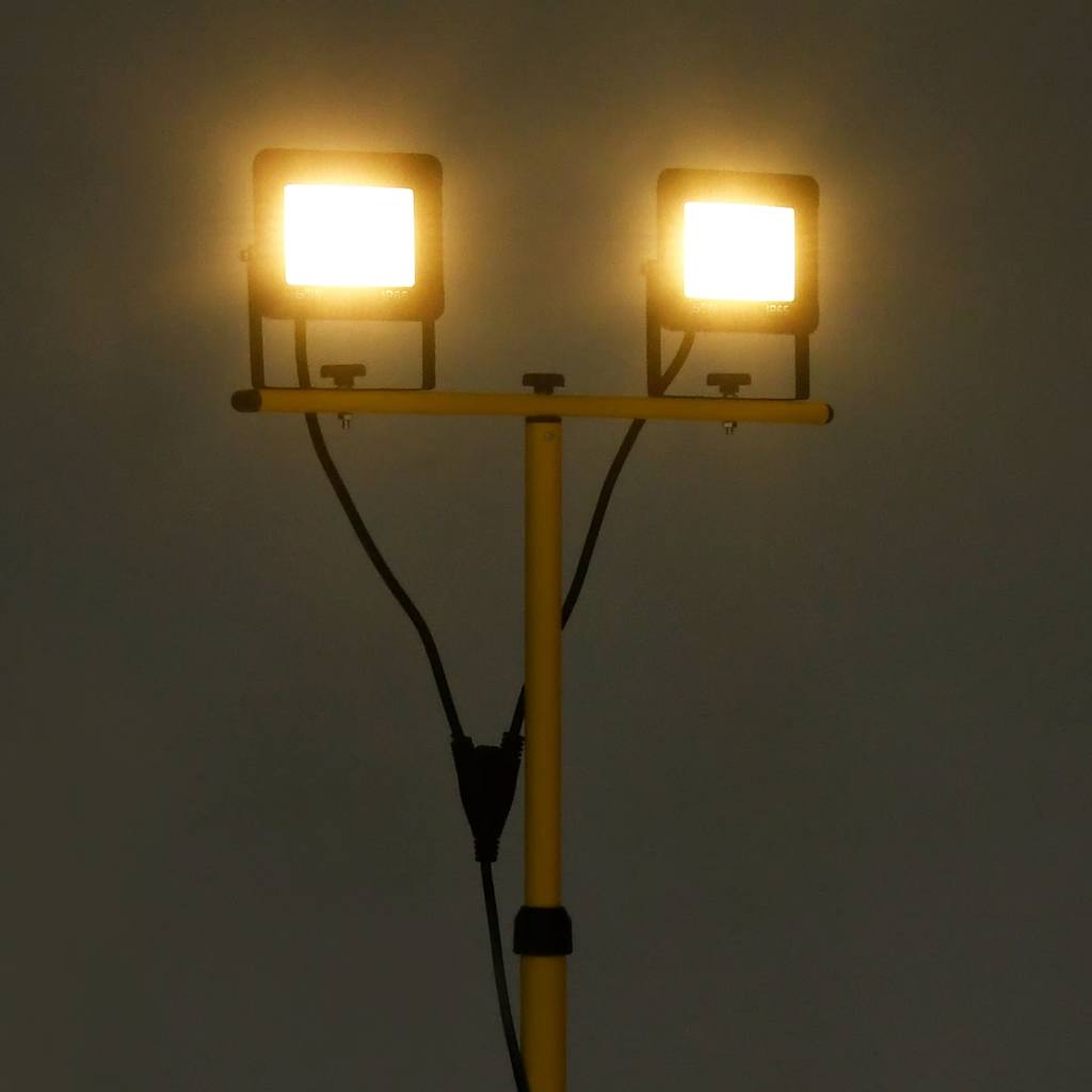 vidaXL Reflektor LED ze stojakiem, 2x50 W, ciepłe białe światło