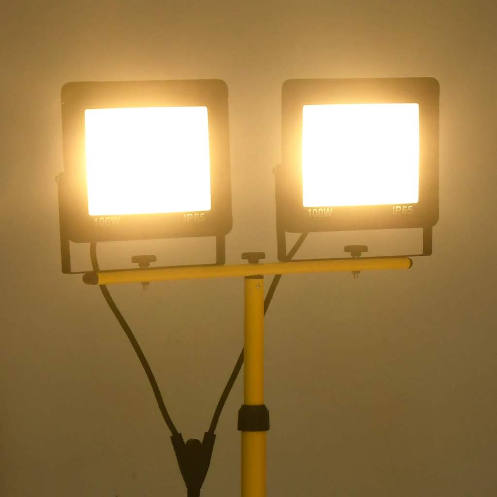 vidaXL Reflektor LED ze stojakiem, 2x100 W, ciepłe białe światło