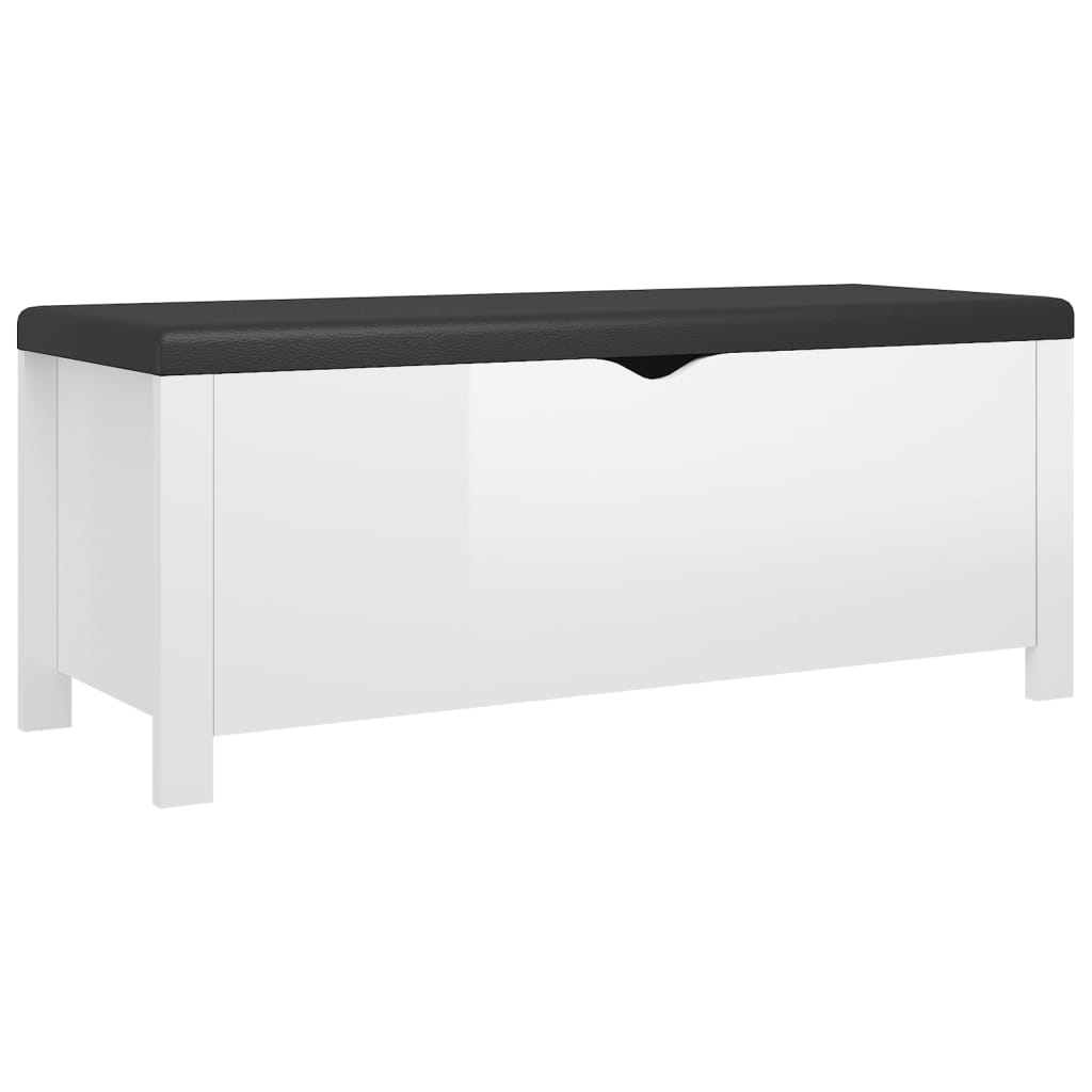 vidaXL Skrzynia z poduszką, biała z połyskiem, 105x40x45 cm