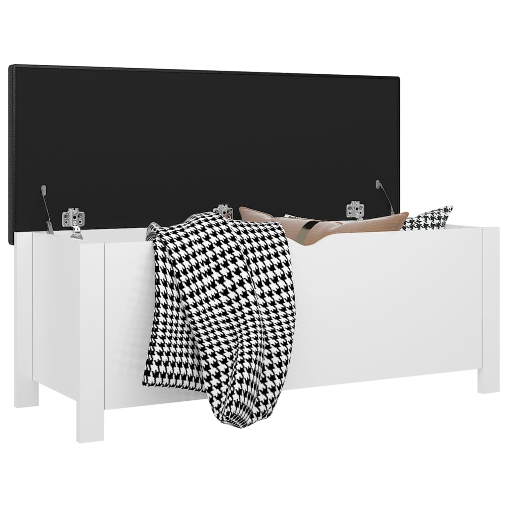 vidaXL Skrzynia z poduszką, biała z połyskiem, 105x40x45 cm