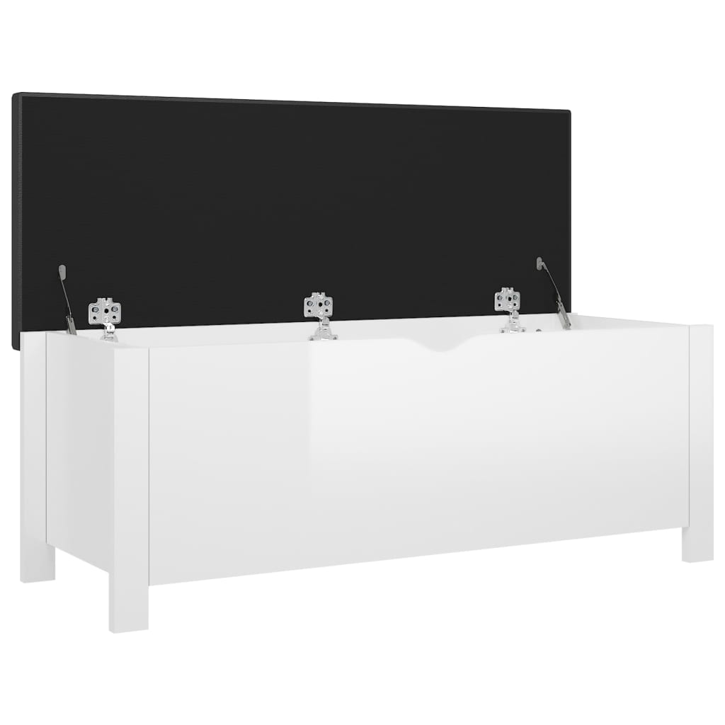 vidaXL Skrzynia z poduszką, biała z połyskiem, 105x40x45 cm