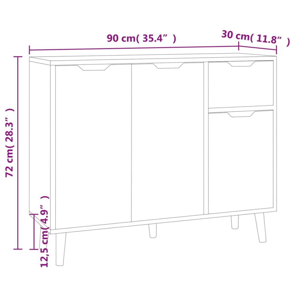 vidaXL Szafka, biała, 90x30x72 cm, materiał drewnopochodny