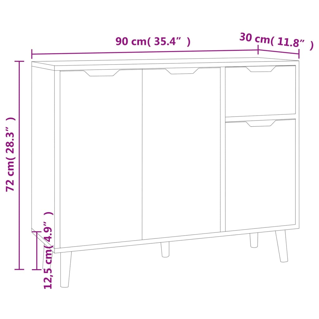 vidaXL Szafka, czarna, 90x30x72 cm, materiał drewnopochodny