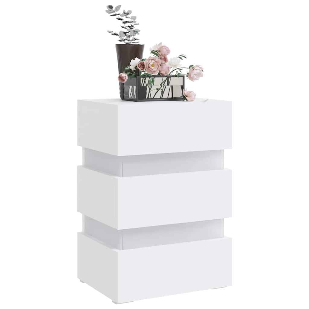 vidaXL Szafka nocna z LED, biała, 45x35x67 cm, materiał drewnopochodny