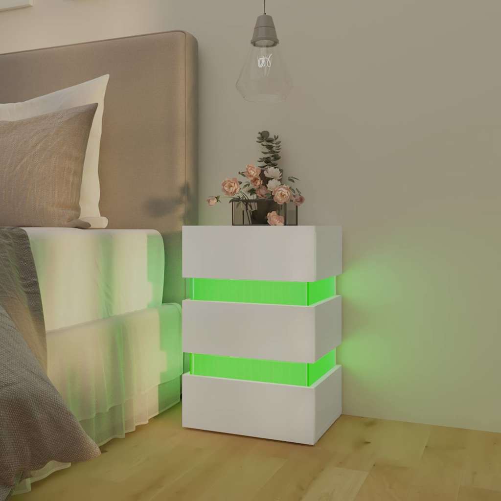 vidaXL Szafka nocna z LED, biała, 45x35x67 cm, materiał drewnopochodny
