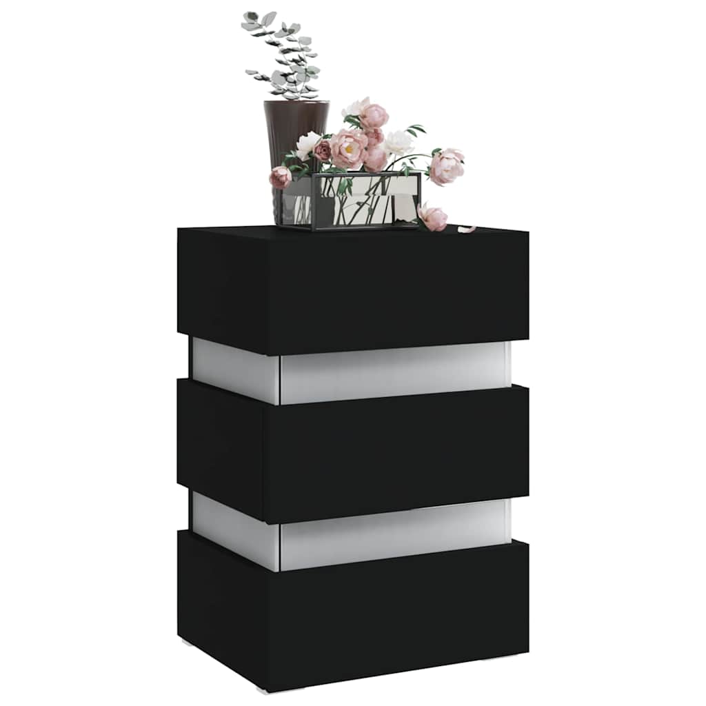 vidaXL Szafka nocna z LED, czarna 45x35x67 cm, materiał drewnopochodny