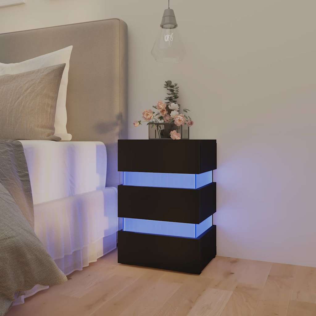 vidaXL Szafka nocna z LED, czarna 45x35x67 cm, materiał drewnopochodny