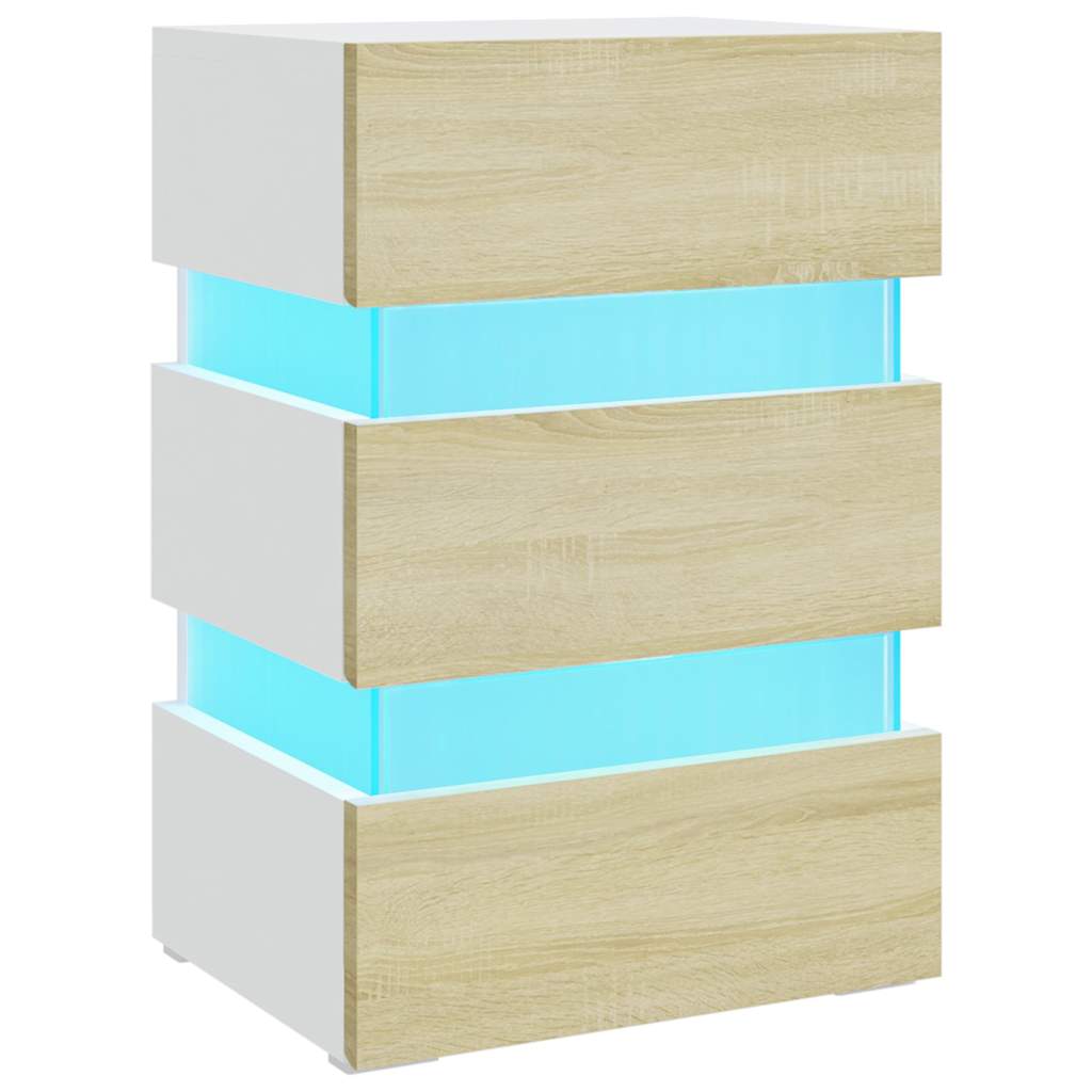 vidaXL Szafka nocna z LED, biel i dąb sonoma, 45x35x67 cm